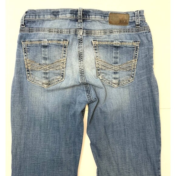 BKE Buckle Jeans Mens 34 Derek Bootleg Relaxed Whiskered Stretch Low Rise Denim - Picture 2 of 10